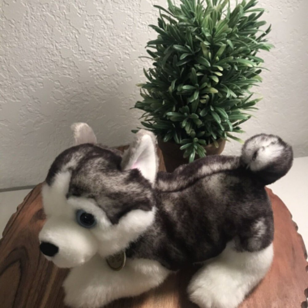 Aurora Miyoni Tots Siberian Husky Puppy Plush 10" Soft Toy Realistic EUC Collar